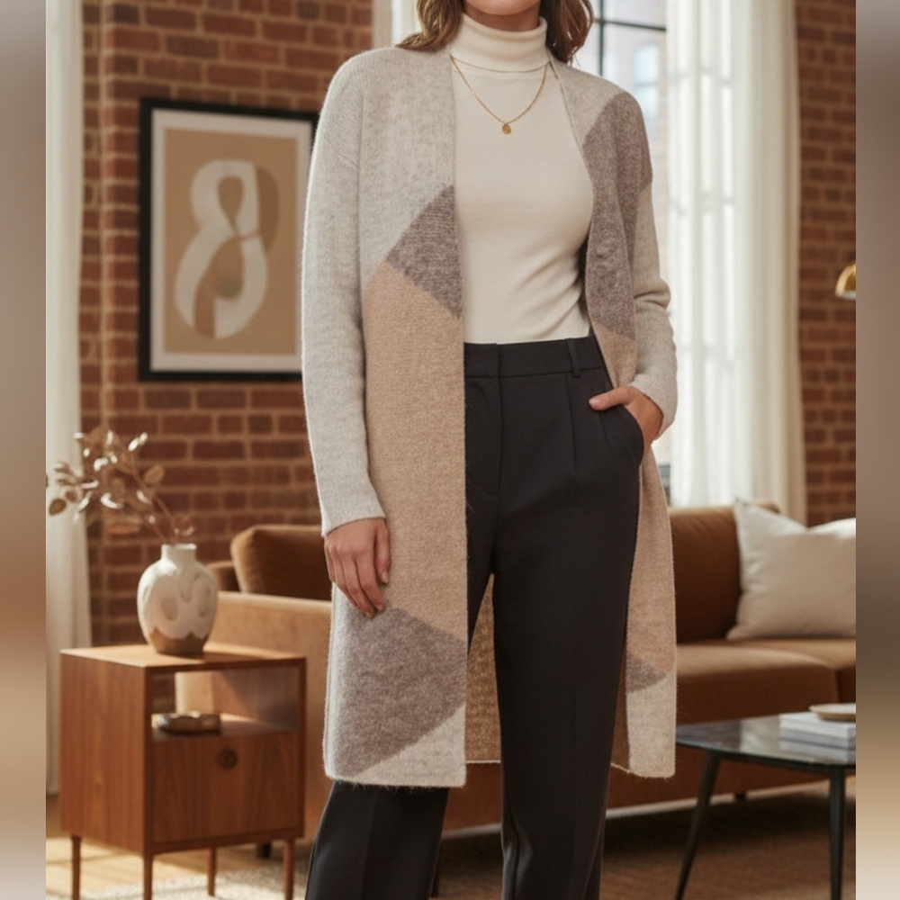 Retrelogy Women Sz Sp Colorblock Open Front Cardigan Sweater